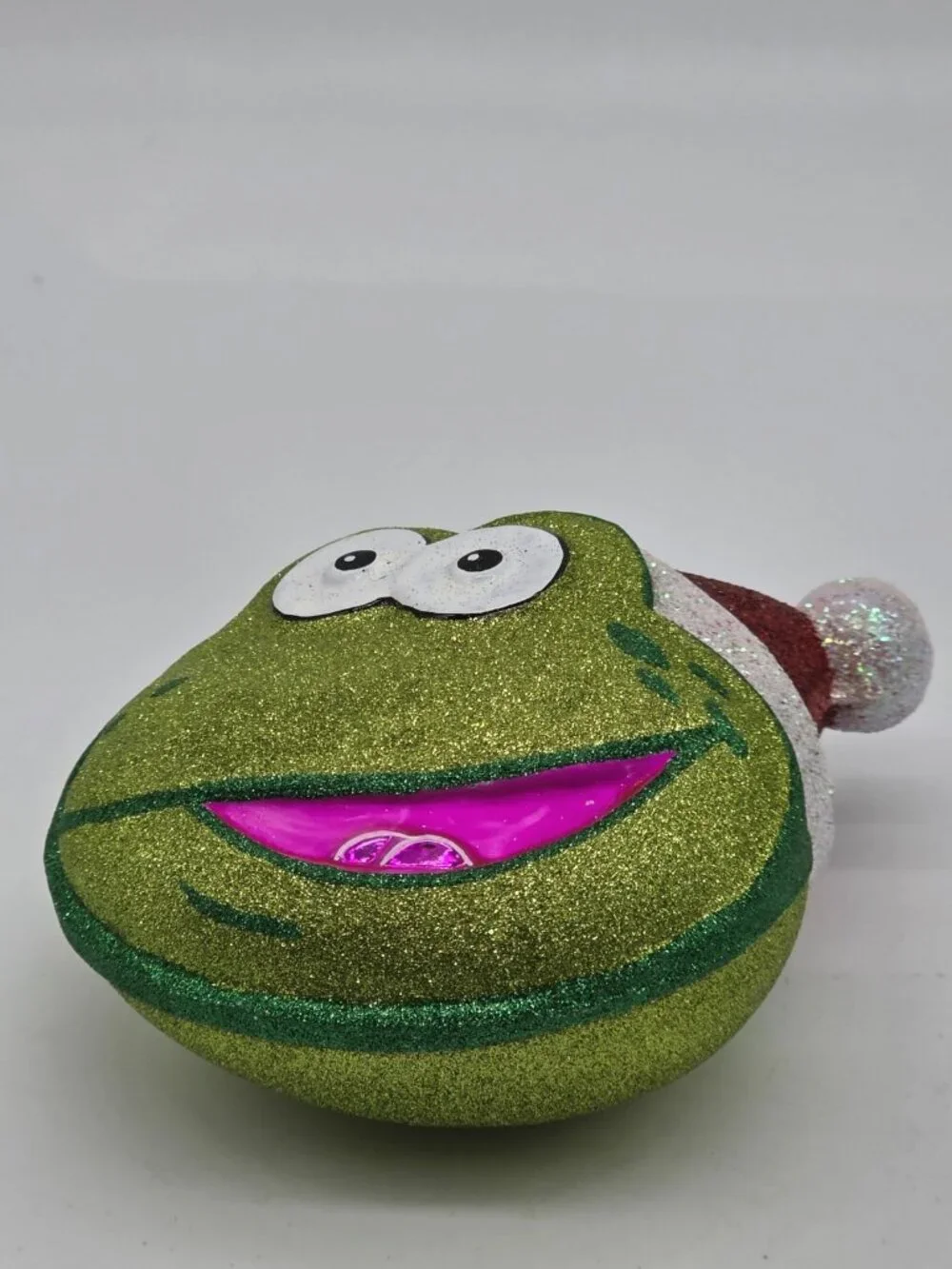 Radko Christmas Ornament Green Glitter Frog Head 25th Anniversary Glass Holiday